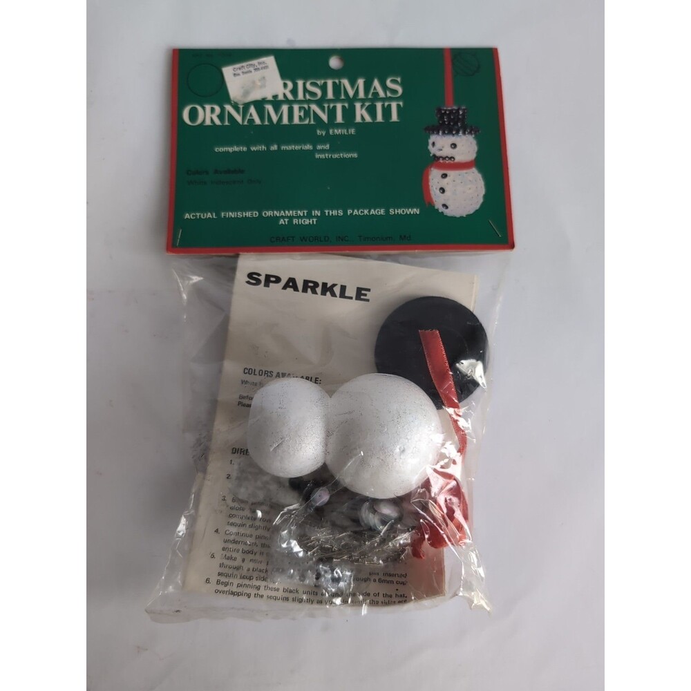 Vtg Craft World Snowman Christmas Ornament KIT by Emilie NIP Mr Sparkle